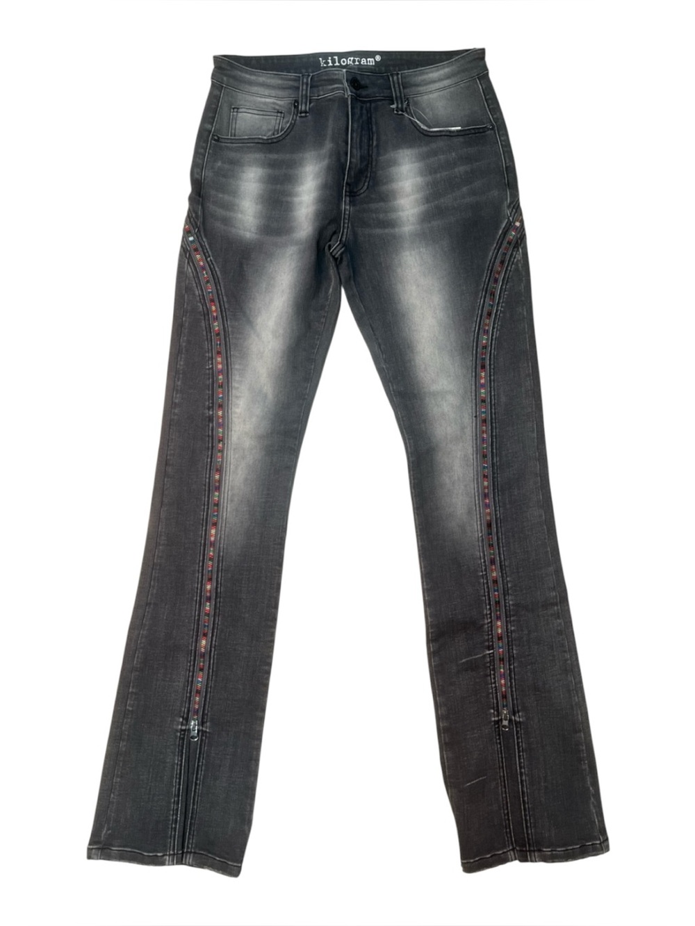 Sz 32 kilogram Men’s Grey Washed Slim Jeans with Side Trim